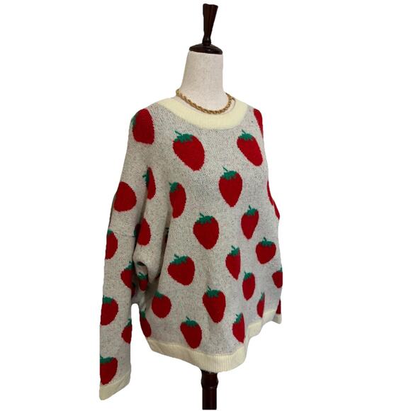 Lisa Says Gah Sweaters - Lisa Says Gah Knit Sweater Strawberrie Mock Neck Drop Shoulder Size XL/2XL